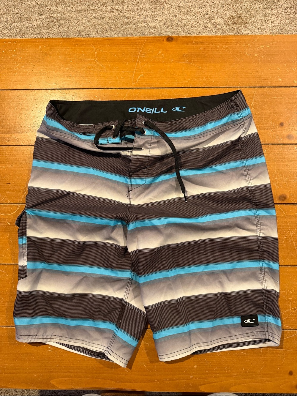 O'Neill Black, Gray & Blue Striped Men’s Board Shorts